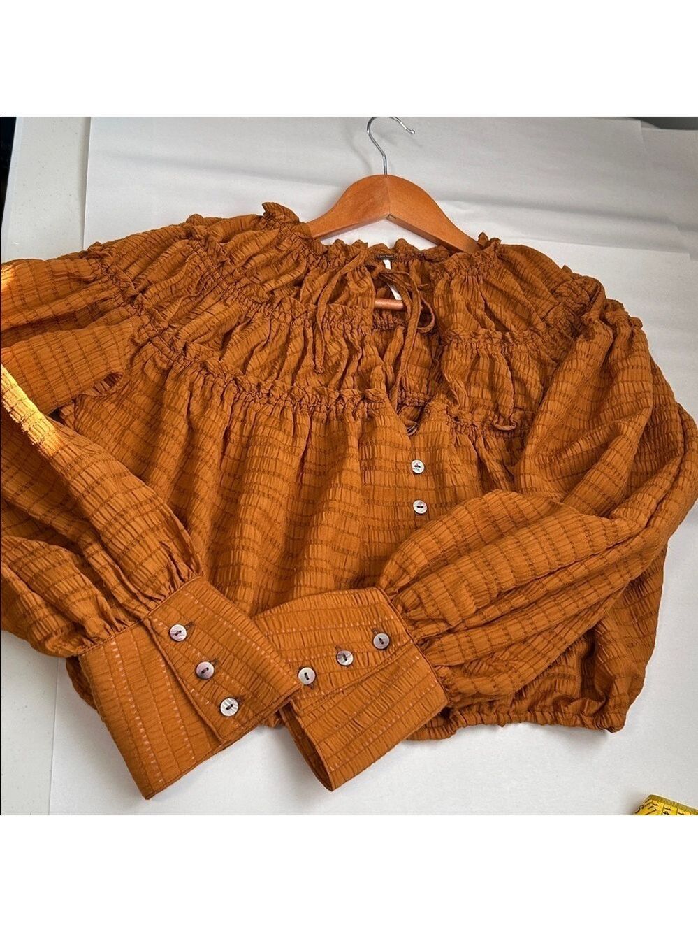 Free People Hailey Cropped Boho Ruffle Festival Blouse Top Large - Picture 13 of 14